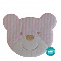 Iron-on Patch Teddy Bear Face  -  Pink and White Stripes